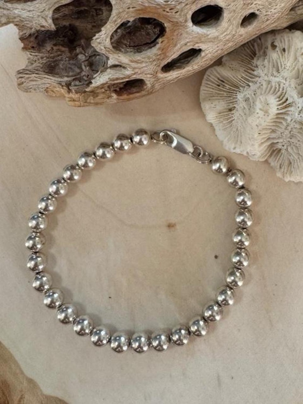 925 Sterling Silver Bead Bracelet 7 1/2”